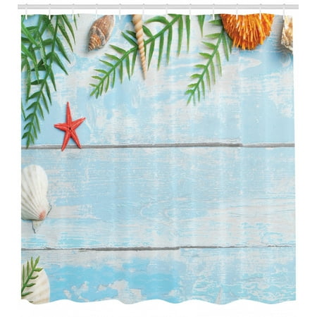 Seashells Decor Shower Curtain Set Summer Star Fish Seashell