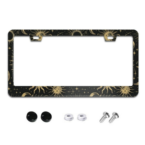 Magic Moons Suns and Stars License Plate Frames for Women Men Car Plate Holder Cover Metal Tag Aluminum Car Accessories Front Rear Plate Decor