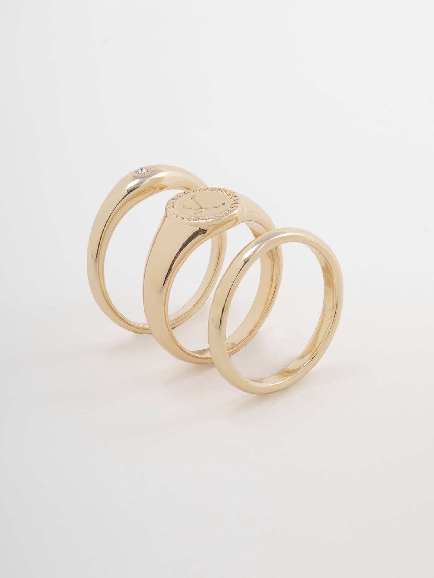 Time and Tru Women's Goldtone Ring Set, 3 Pairs, Initial L