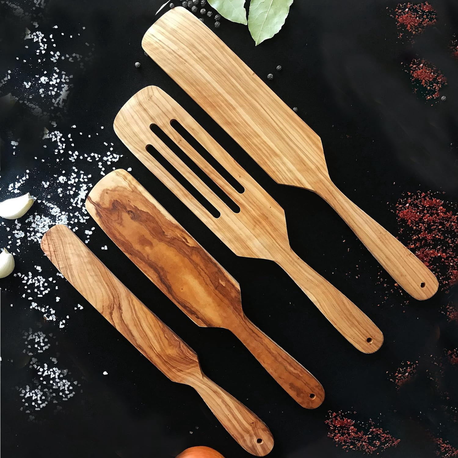 Mark. Olive Wood Durable Nonstick Natural Kitchen Utensil Sets, 4 pcs