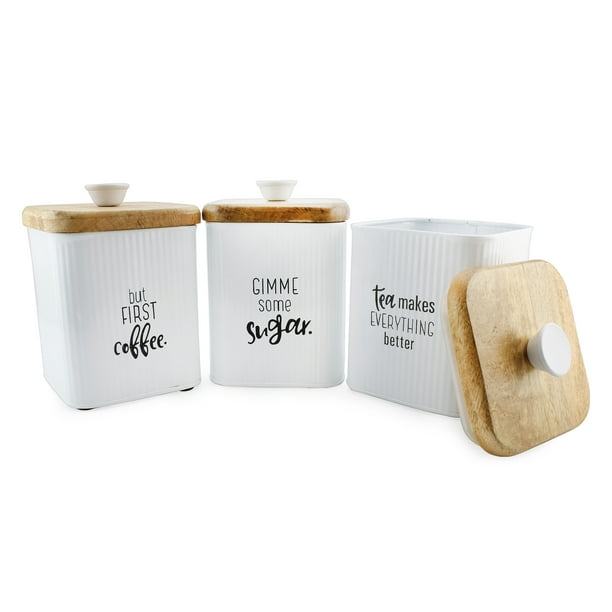 AuldHome Farmhouse Enamelware Canisters (Set of 3); Rustic Storage