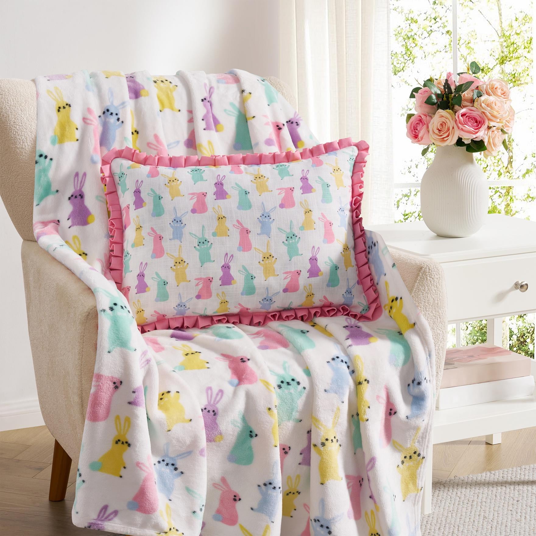 Hallmark 14" x 20" Multicolor Bunny BFFs Reversible Decorative Pillow