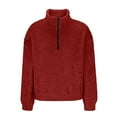thumbnail image 4 of XUNKUSGA Womens Sweatshirt Fuzzy Fleece Sherpa Pullover Top Long Sleeve Half-Zip Sweatshirt for Women Solid Color Winter Fleece Jacket with Pockets S-2XL Red, 4 of 7