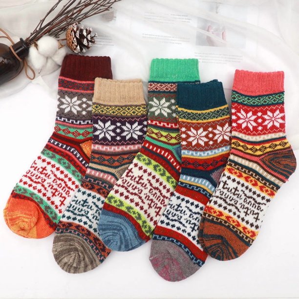5 pares de calcetines de lana, calcetines térmicos para mujer, calcetines cálidos de invierno para mujer, calcetines de punto gruesos, calcetines de invierno para mujer, coloridos