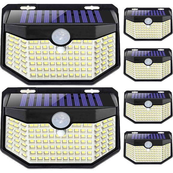 120 LED Outdoor Solar Lights with Motion Sensor and 3 Lighting Modes, IP65 Waterproof Wide Solar Wall Lights Ideal for Garden Patio Yard (Front Button 2Packs, Black Shell-Daylight White)