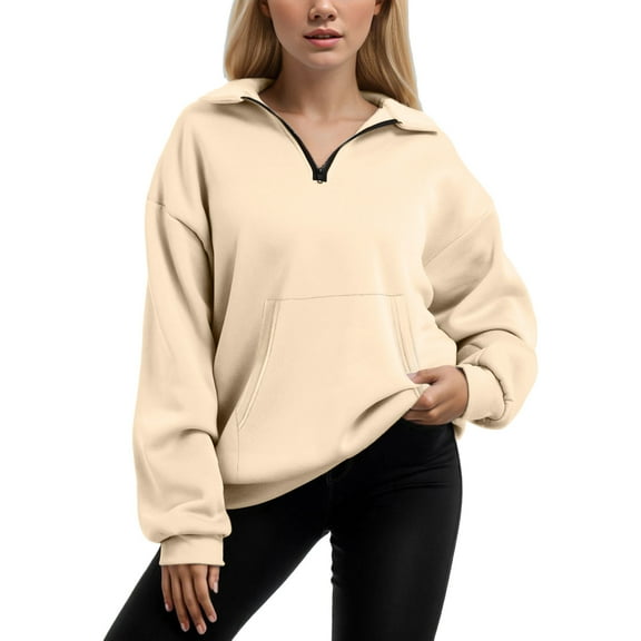 Women's Casual Sweatshirt Quarter Zip up Solid Color V Neck Long Sleeved Pullover Fall Outfits Lightweight Comfy Y2k Tops 2025 with Pockets