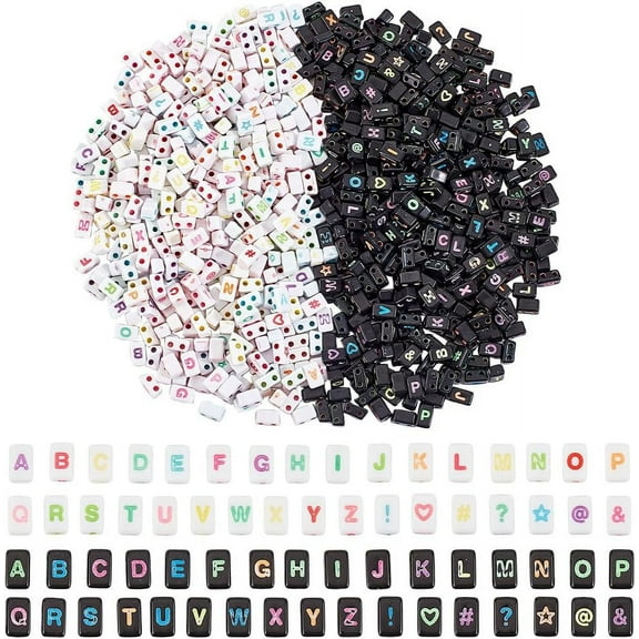 1000Pcs Acrylic Alphabet Beads 2-Hole Letter Beads 2 Colors 8x5mm Carrier Beads Cube Trapezoid Spacer Beads Multi-Strand Link Beads for Necklace Bracelet DIY Craft Making Hole: 1.6mm 1box