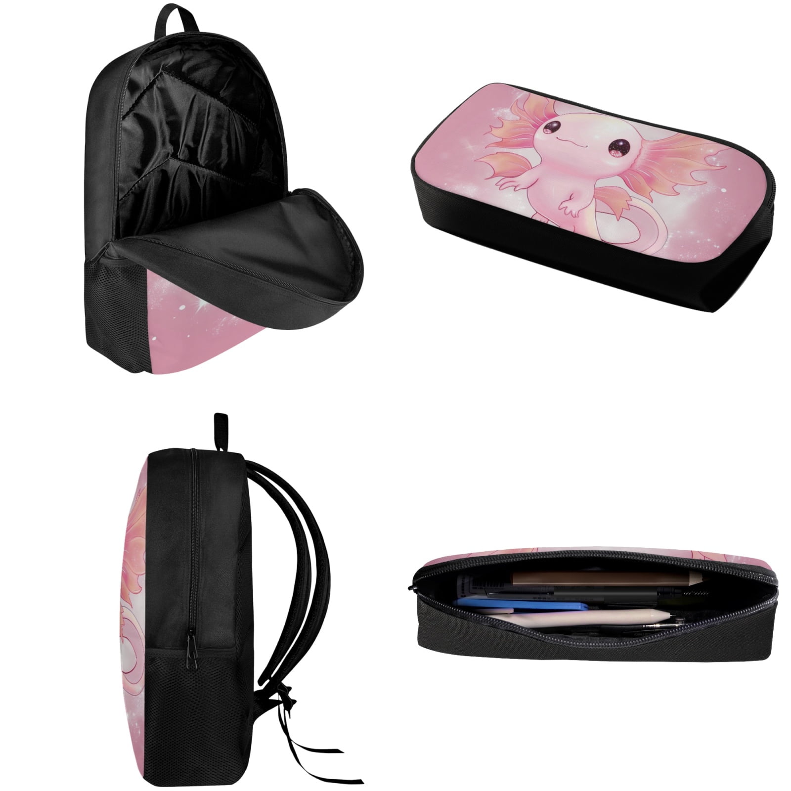 xixirimido Cute Axolotl School Bag Supplies Set Thermal Lunch Bag Pencil Case Box for Girls Boys Durable Large