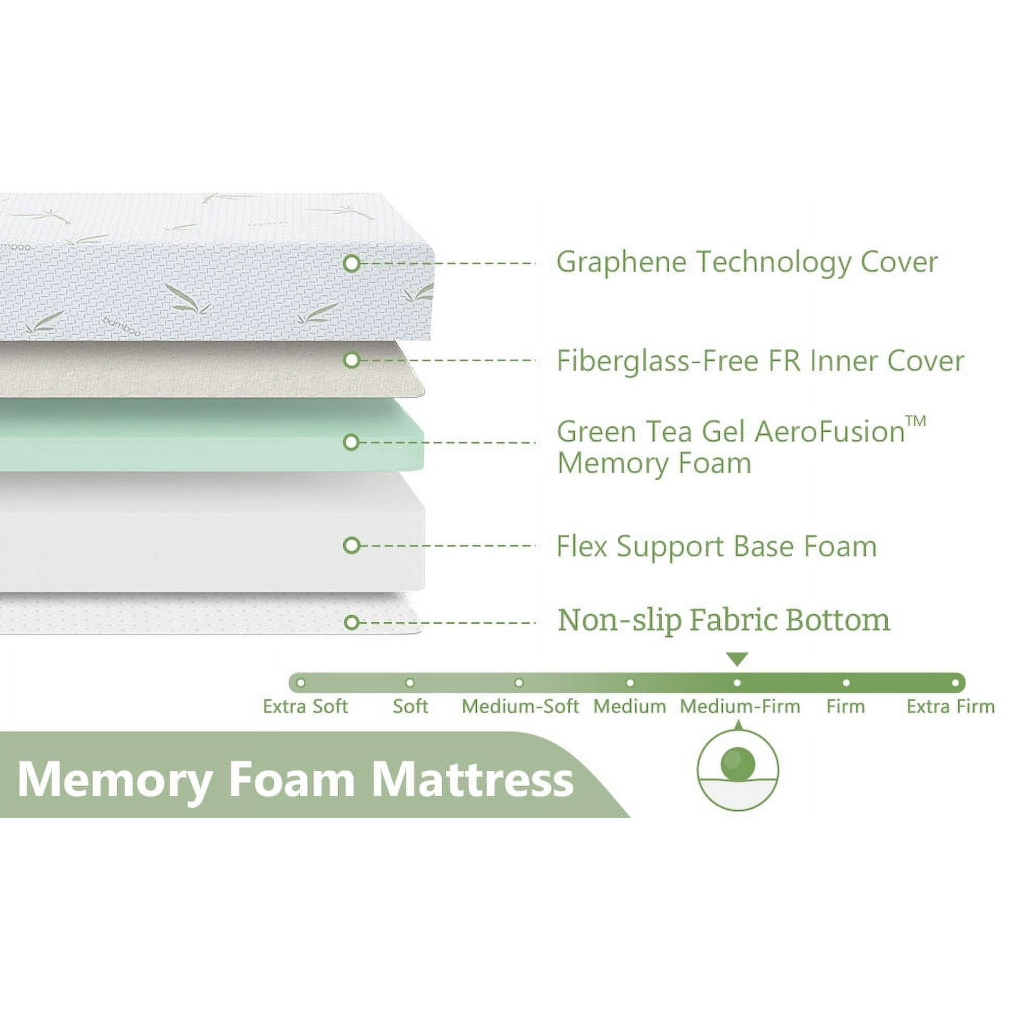 King Size Mattress, 12 inch Green Tea Memory Foam Mattress, Medium Feeling Mattresses with Cool