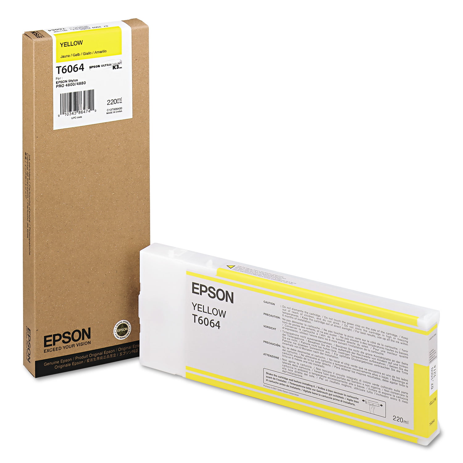 Wide Format Cartridge T6064 Compatible for Epson Stylus 4880 Pigment Yellow ink