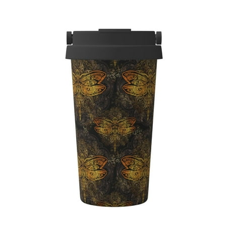 

Uemuo Gold Dragonfly Mandala Print Carry Insulated Coffee Mug Travel Mug with Hidden Handle Insulated Coffee Flask Leak-proof Travel Mug Insulated Mug for Office