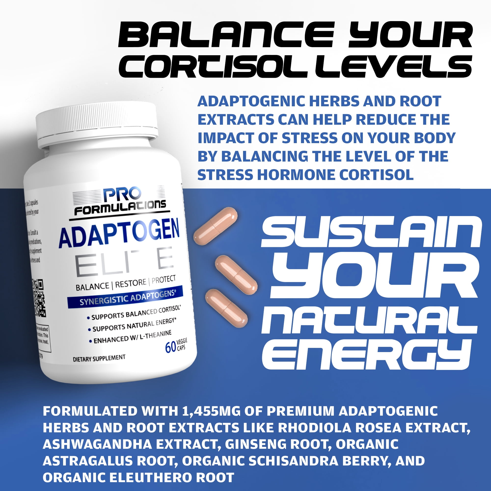 Adaptogen Elite – Synergistic Adaptogen Blend – 60 vcaps | Supports Balanced Cortisol & Natural Energy | Enhanced with Rhodiola, Ashwagandha, Astragalus, Schisandra, Eleuthero, Ginseng & L-Theanine