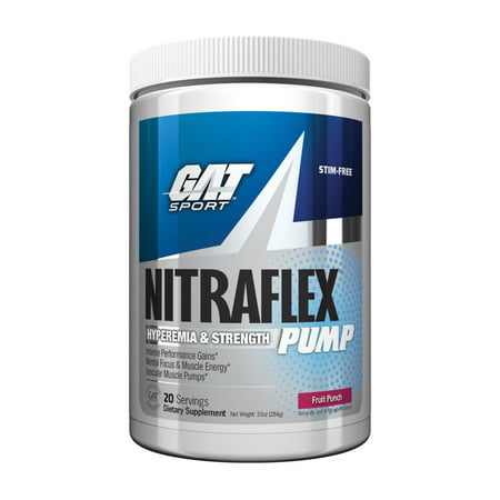 GAT Nitraflex Pump 20 Servings Mental Focus & Muscle Energy Stimulant-Free - Fruit Punch (Best Food For Muscle Pump)