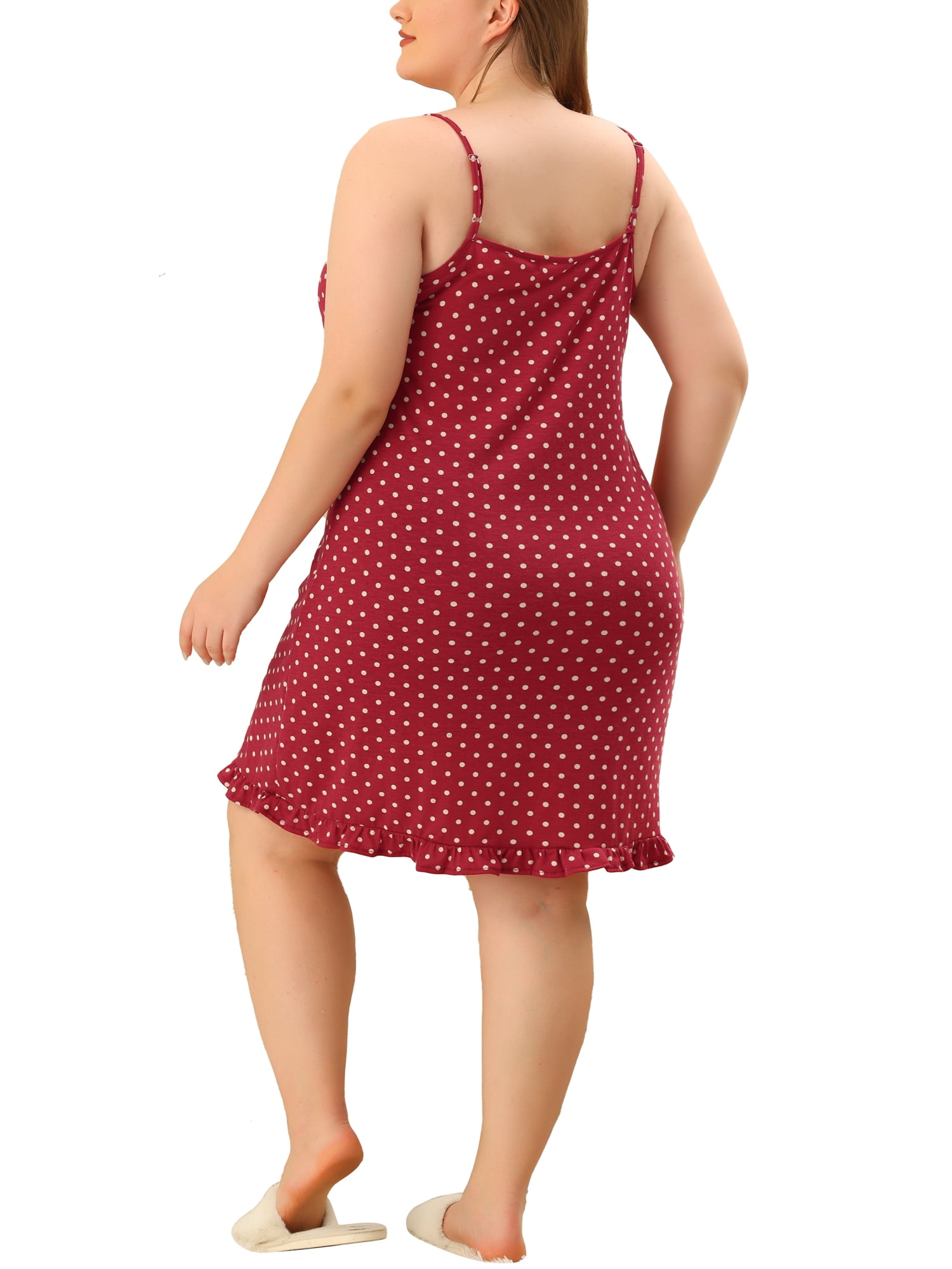 Unique Bargains Women's Plus Pajamas Adjustable Strap Polka Dots Ruffle Nightgown