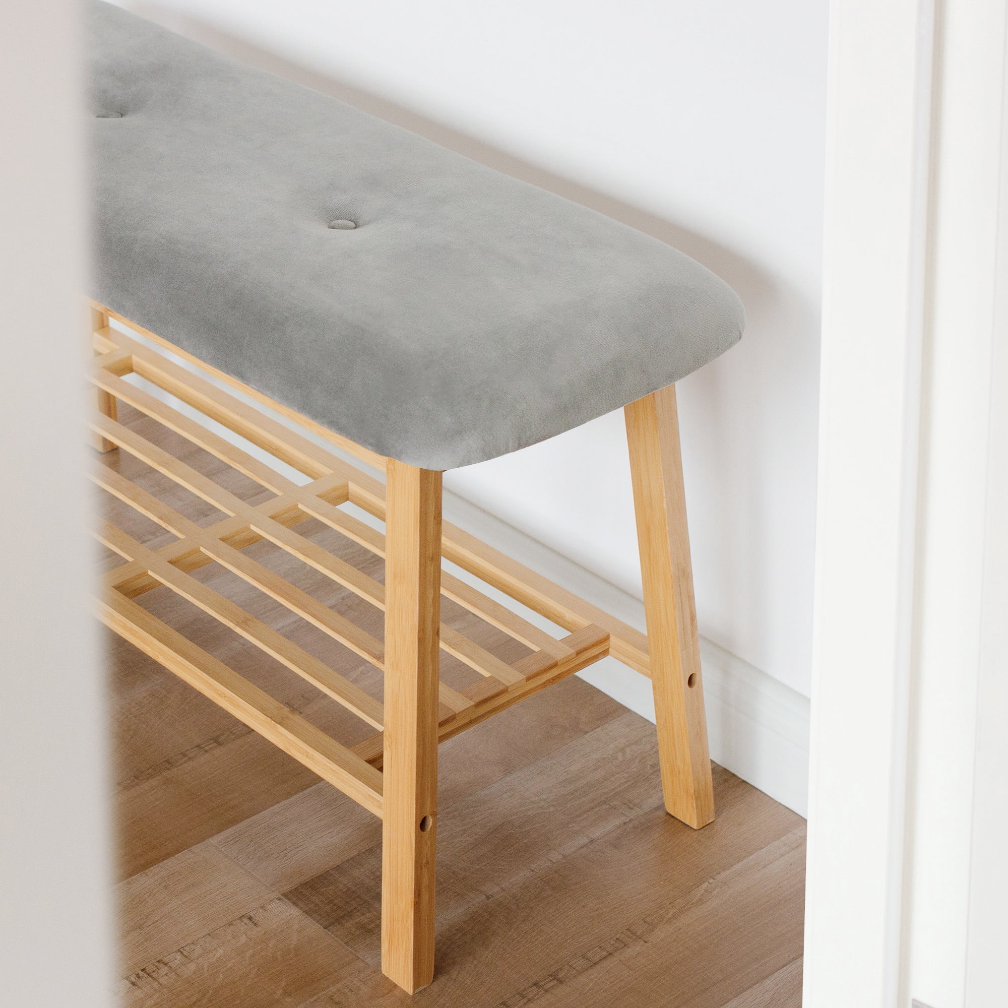 Tufted Fabric Bench Ottoman Bench, Gray