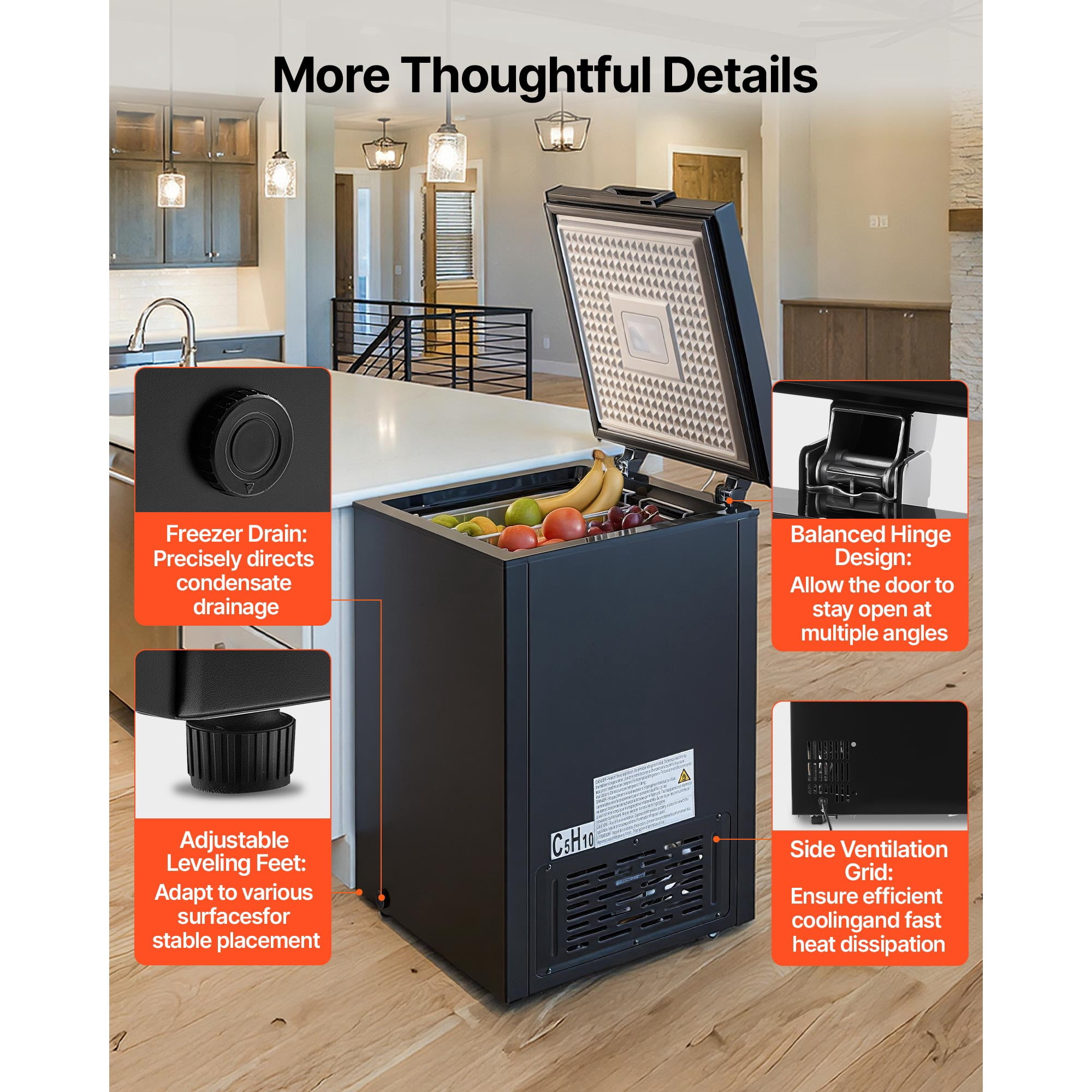 KFFKFF 3.3 Cu.ft Compact Chest Freezer, Freestanding Deep Freezer with Top-Opening Door, Includes 2 Removable Baskets & Adjustable Temperature Control - Energy Efficient, Quiet Operation, Black