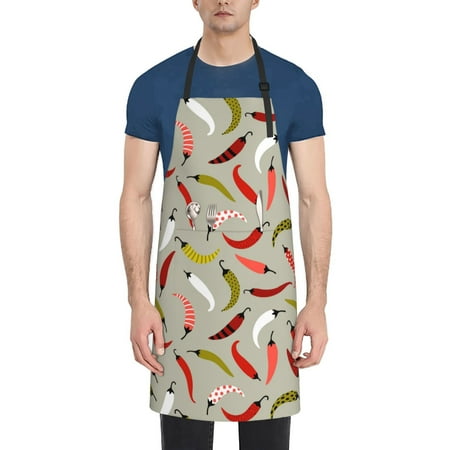 

Lukts Colorful Chili Pattern Kitchen Cooking Aprons Adjustable Bib Soft Chef Apron with 2 Pockets for Men Women