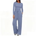 thumbnail image 2 of Pyhlmscde Women's Wide Leg Long Sleeve Crop Tops Matching Sets Outfits, Sweatsuits Women 2 Piece Outfit, Winter Clothes for Women, Fall Outfits for Women, 2 of 6