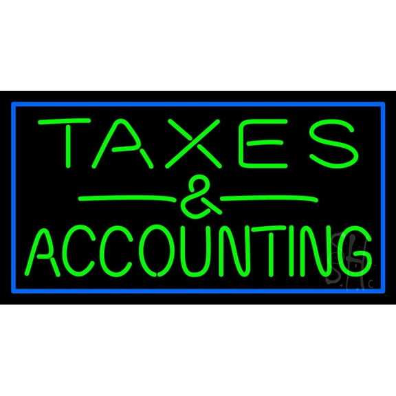 Taxes And Accounting 2 LED Neon Sign 13 x 24 - inches, Black Square Cut Acrylic Backing, with Dimmer - Bright and Premium built indoor LED Neon Sign for Defence Force.