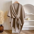 thumbnail image 2 of Elegant Knitted Cape Wrap Shawl Cardigan, Soft Loose Fit Long Outerwear Cover Up for Women, Cross Front Poncho Sweater Topper for Fall Winter Evening Wear, 2 of 7