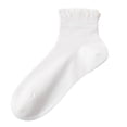 thumbnail image 2 of Yifymode Ruffle Trim Ankle Socks, Vertical Rib Thin Casual Socks Back to School Daily Wear Students, Lightweight Breathable Campus Socks, 2 of 8