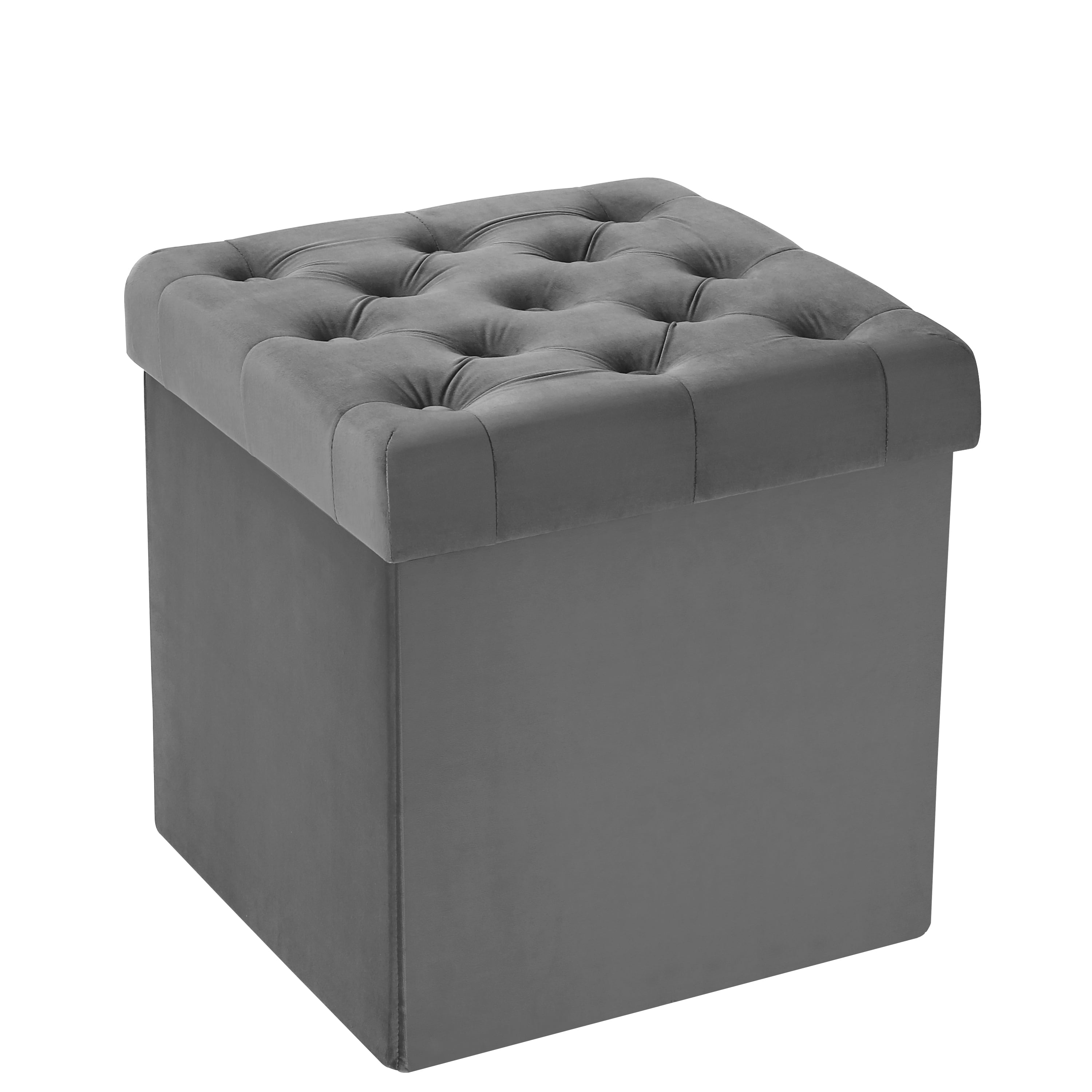 Edgemod Lauren Velvet Cube Storage Ottoman in Grey