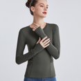 thumbnail image 2 of Tiqkatyck Womens Tops Clearance, Women's Thermal Shirts Fleece Lined Tops Long Sleeve Mock Neck Cold Weather Running Tops Thumbholes Fall Shirts for Women 2024, Sweatshirts for Women Army Green XXL, 2 of 5