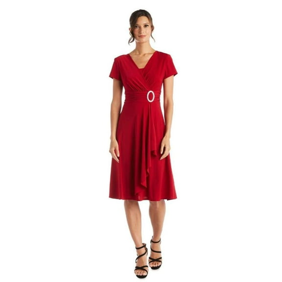 R & M Richards RED Women's Flutter Sleeve Stretch A-Line Dress, US 10