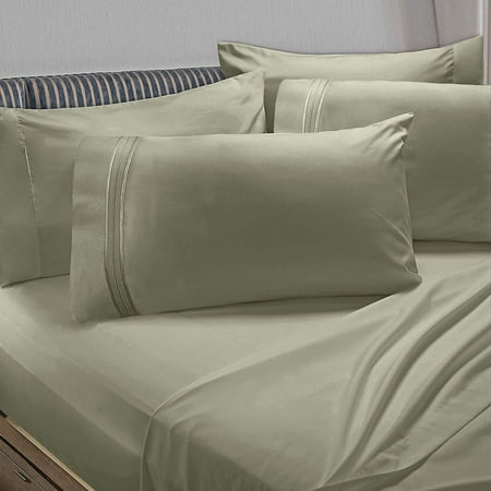 Clara Clark 6 Piece 1800 Microfiber Collection Bed Sheet Set, Deep Pockets Fitted Sheet, Flex-Top King, Sage Green