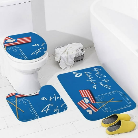4th of July Bathroom Mats Set 3-piece Bath Mats , Floor Rug Decorations for Kitchen Bathroom Bedroom