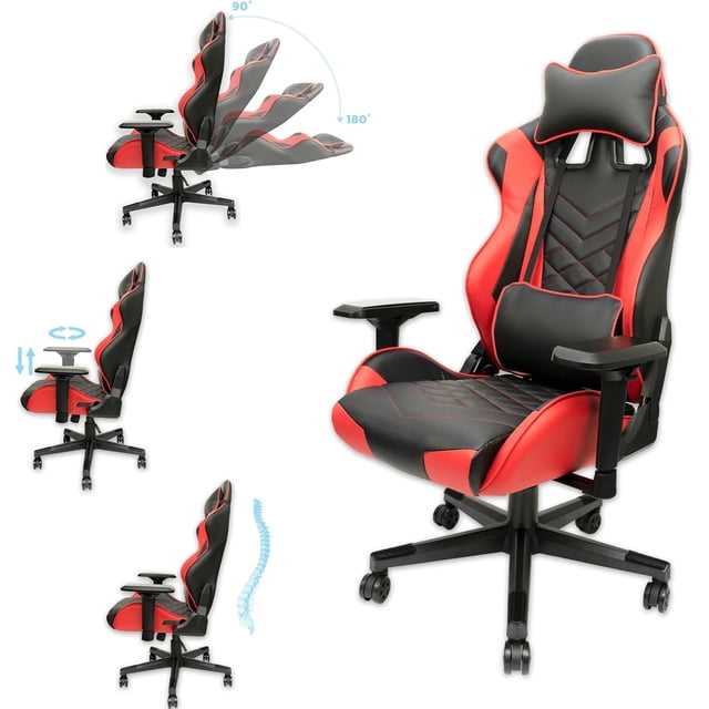 Gaming Chair - Adjustable Video Game Chairs with PU Leather Computer Chair with Lumbar Support & Recline Easy to Assemble & Comfortable Ergonomic Office Chair ()