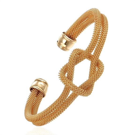 18K Gold Plated Bangle Cuff Adjustable Size 17.6mm No Clasp L102-8