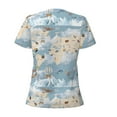 thumbnail image 3 of Goofa Animals Travel World Map Pattern Womens Deep V Neck Low Cut Tops Casual Summer Short Sleeve Ribbed Knit T-Shirts-Large, 3 of 5