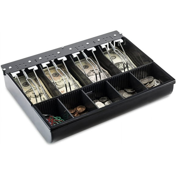 Volcora Cash Drawer Tray - 11.7 x 10.3 x 2.3 Inch Cash Register Insert - 4 Bill / 5 Coin Replacement Cash Tray 13" Fully-Removable Drawers - Stainless Steel Currency Compartment Money Storage