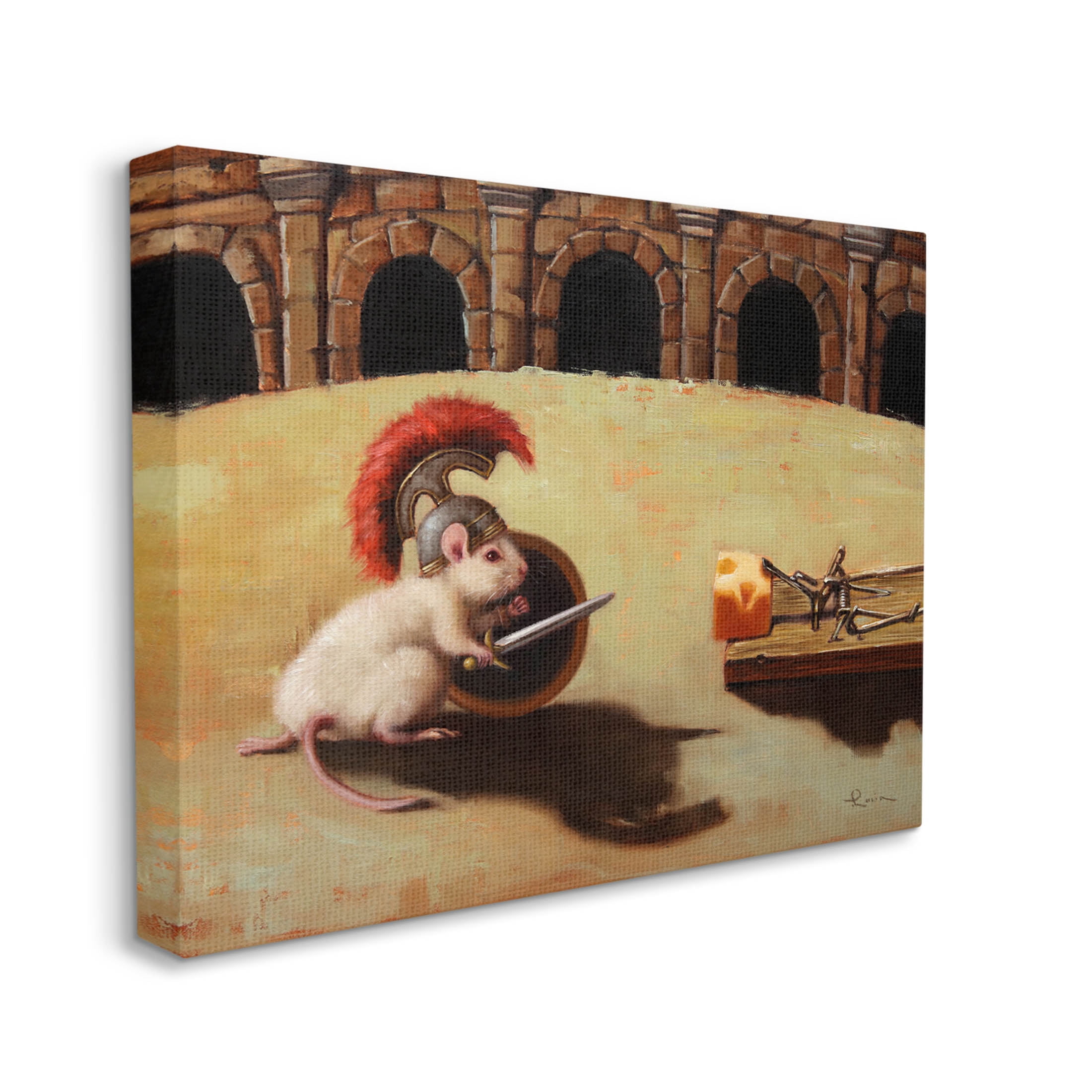 Mouse Vs Mousetrap Funny Battle Animals & Insects Painting Gallery Wrapped Canvas Print Wall Art