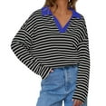 thumbnail image 6 of Women's Oversized Striped Sweatshirt Casual Long Sleeve V Neck Loose Fit Pullover Spring Tops Shirts, 6 of 7