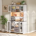 thumbnail image 2 of CQSXDA 70.9" Kitchen Pantry Storage Cabinet in  Wood Finish with LED Outlets for Dining Room Organization，White, 2 of 9
