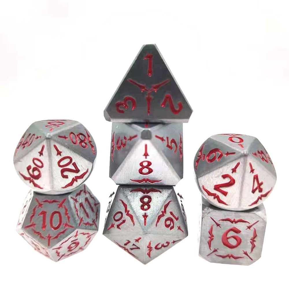 7Pcs Metal Polyhedral Dice Set DND RPG MTG Role Playing Dragons Table Games RED 