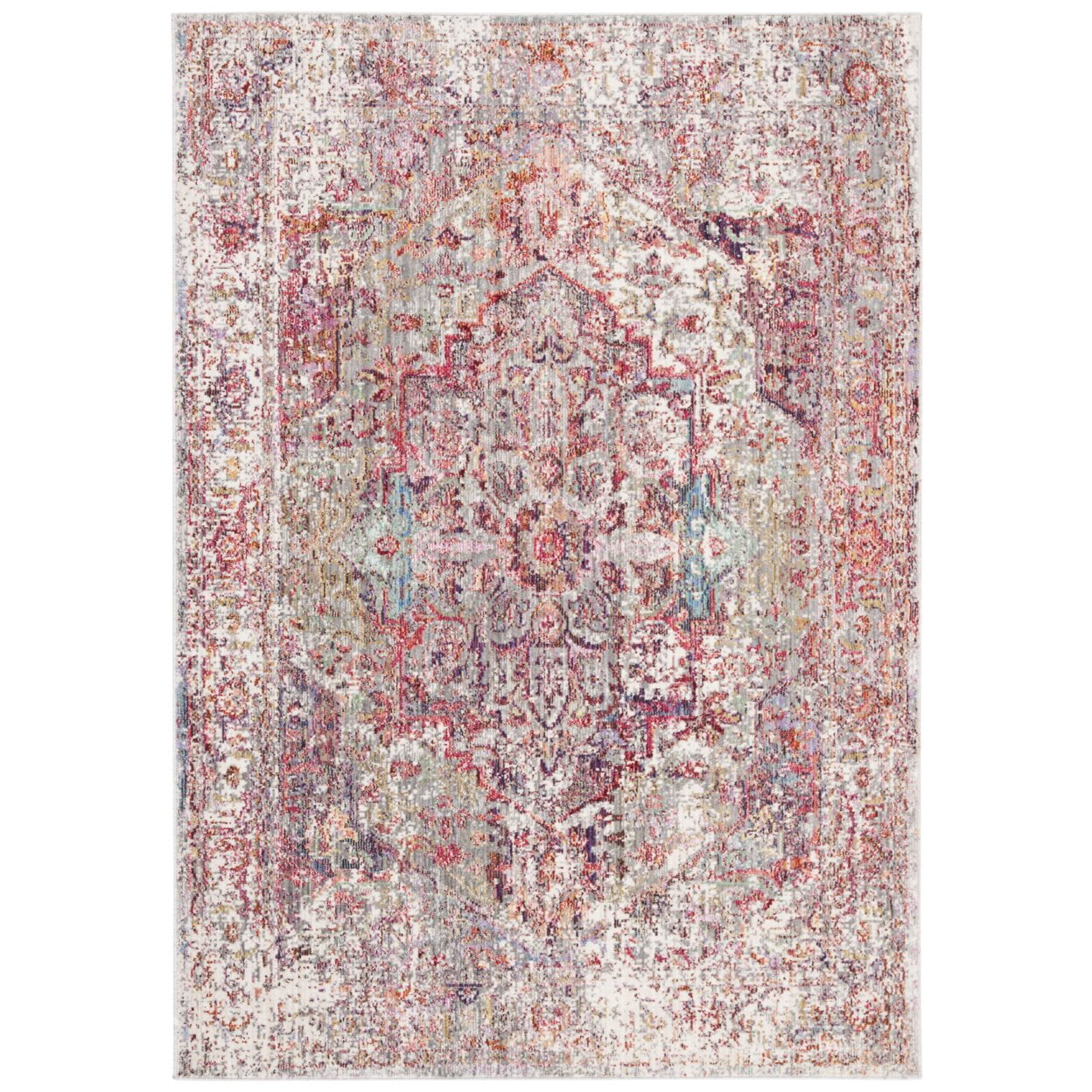 SAFAVIEH Valencia Autumn Distressed Oriental Polyester Area Rug, Grey/Red, 8' x 10'