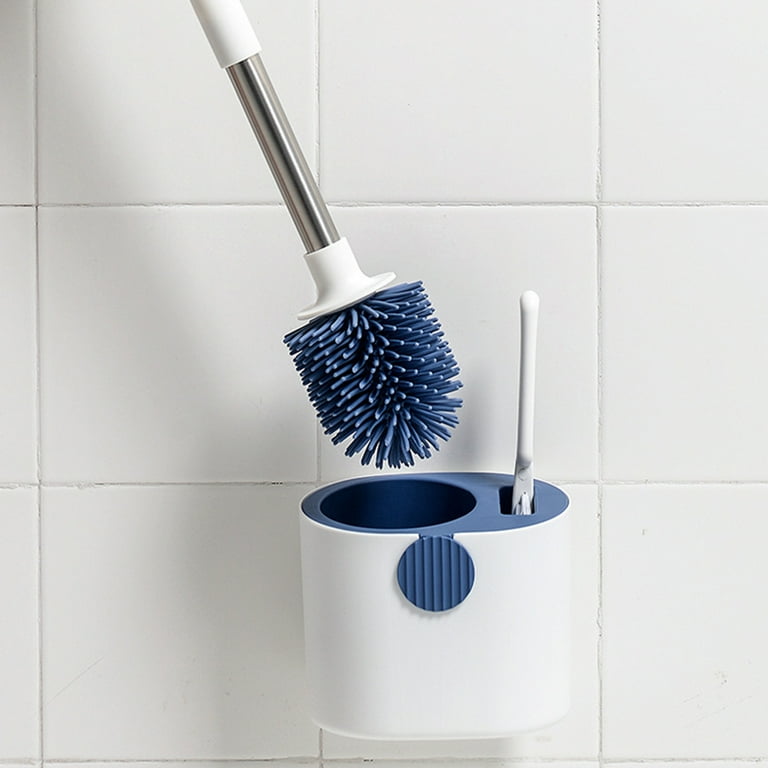 Bcooss Toilet Brush and Holder Set, Bathroom Toilet Bowl Brush and Caddy Cleaner Anti Slip with Sturdy Soft Silicone Bristle Removable Water Drawer