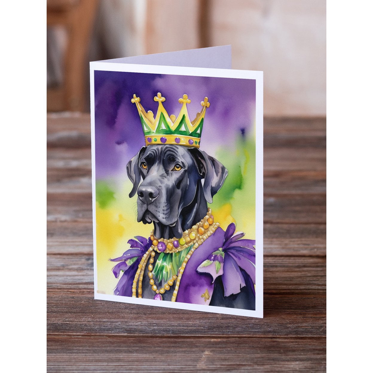 Great Dane King of Mardi Gras Greeting Cards Pack of 8 7 in x 5 in