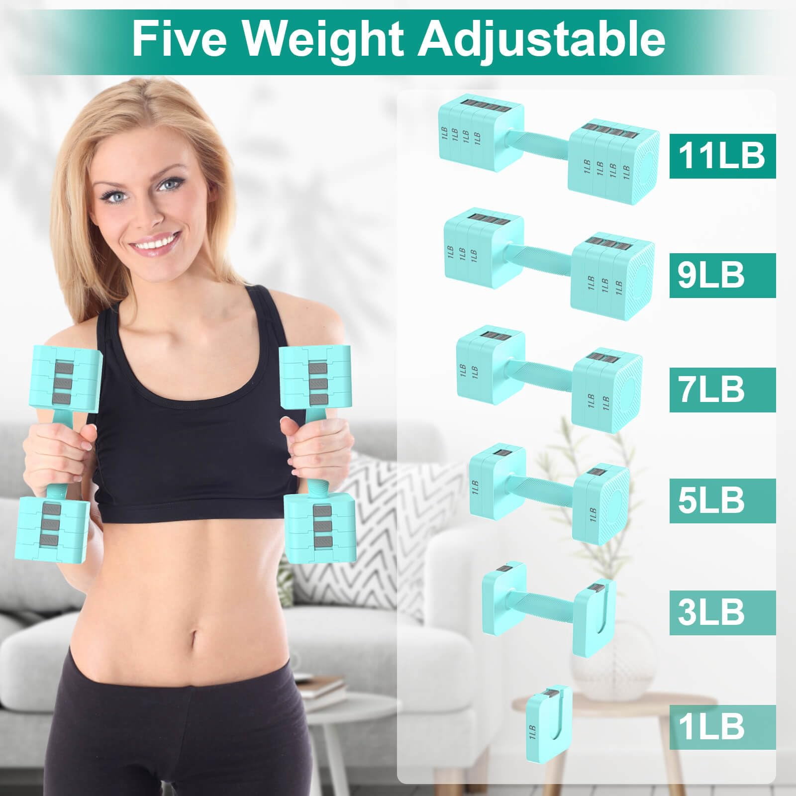 22lbs Adjustable Dumbbells Set  Hand Weights Sets With 5 Levels 3lb 5lb 7lb 9lb 11lb Weight For Women/men Home Gym Full Body Workout