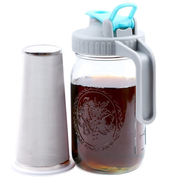 GMSWEET Mason Jar Cafetera fría Jarra de cerveza fría de boca ancha de 32 OZ con filtro de cerveza para café Té helado Té solar Limonada