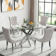thumbnail image 4 of 36'' Round Dining Table for 2-4, Round Dining Room Table for Small Space, Silver Glass Kitchen Table for 4, X-Shape Metal Legs, 4 of 14