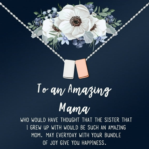 To An Amazing Mama Mother's Day Card Necklace, Mother's Day Gift for Her; Mother's Day Gift for Mom, Jewelry and Card Mother's Day Present [Silver-Rose Gold, No-Personalized Cube]