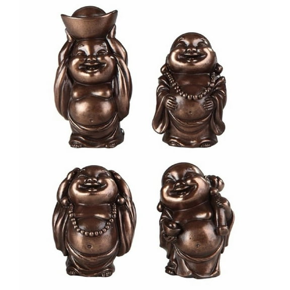FC Design 4-Piece Bronze Miniature Maitreya Buddha in Different Poses 2.5"H Statue Feng Shui Decoration Figurine Set