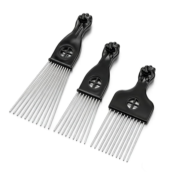 3 Pack Afro Hair Pick Metal Comb for Curly Hair Styling Tool for Men and Women Black