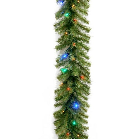 National Tree 9' x 10" Norwood Fir Garland with 50 Concave Multi 4-Color LED Lights