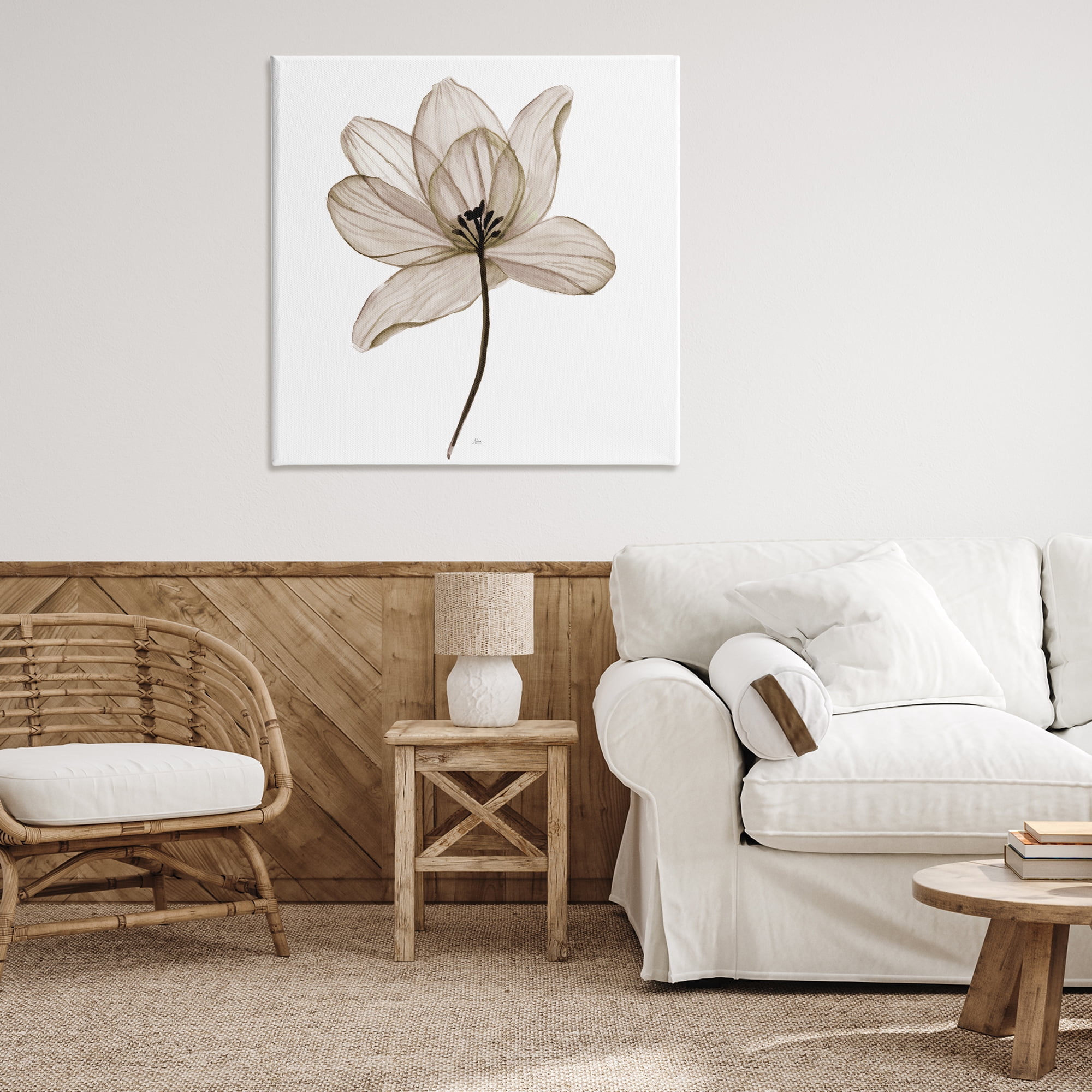 Stupell Industries Beige Opaque Flower Plants & Flowers Painting Wrapped Canvas Art Print Wall Art, 36 x 36