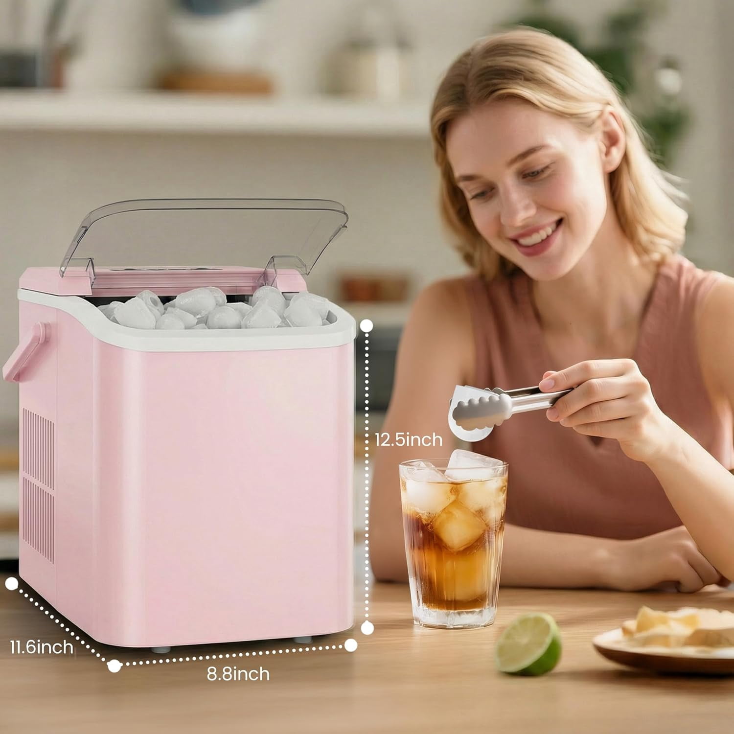 Ice Makers Countertop with Handle, Portable Ice Machine, 9 Bullet Ice Cubes in 6 Mins, 26lbs in 24Hrs, Auto-Cleaning, with Basket and Scoop, for Home, Kitchen, RV, Camping